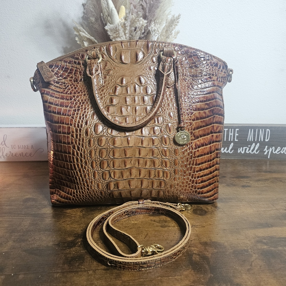 Brahmin Cognac Croc-Embossed Top-Handle Satchel - Picture 12 of 13